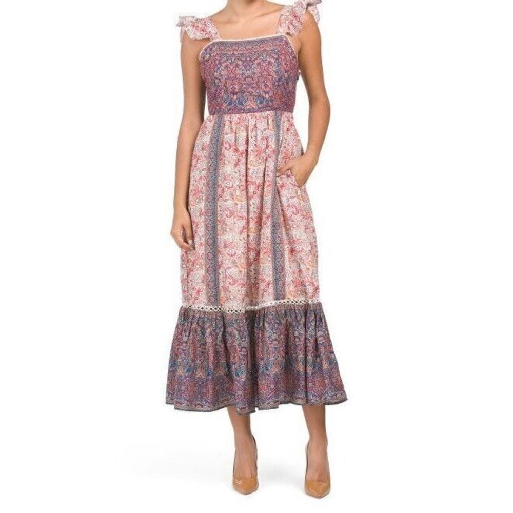 Haute hippie boho peasant fairy whimsical flutter sleeve  paisley maxi dress 2